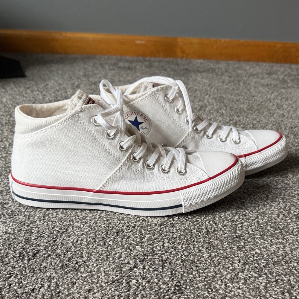 Converse White Canvas High-Tops with Red and Blue Trim